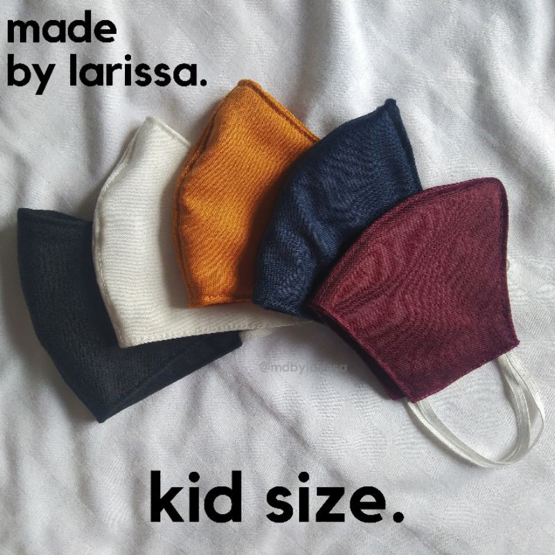 Masker Anak Kain Katun Polos 4 Ply Lapis Hitam Putih Navy Maroon Mustard Duckbill