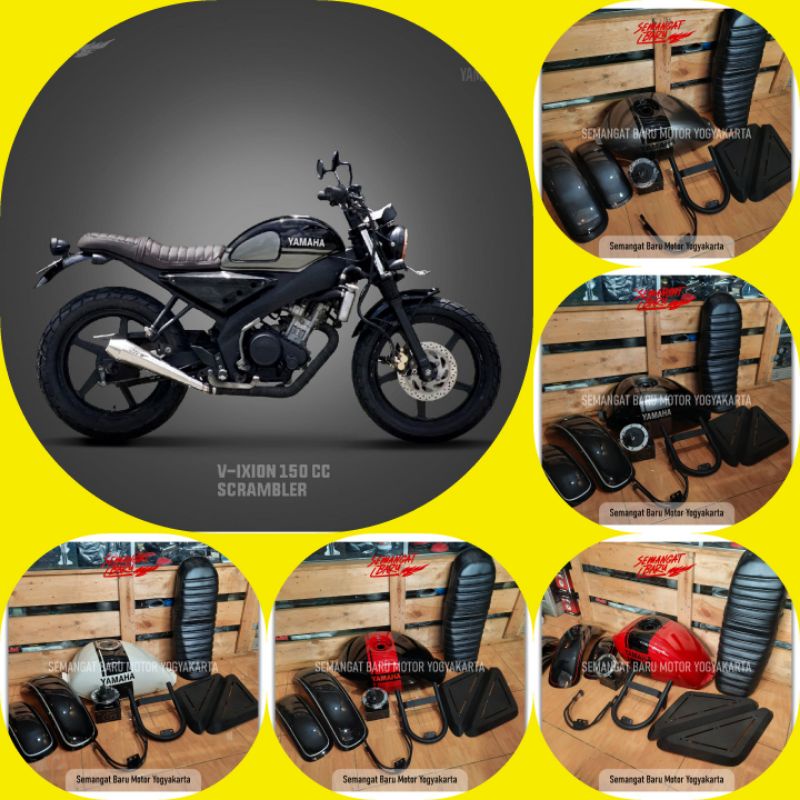 PAKET JAPSTYLE VIXION LAMA MODEL XSR MINIMALIS HITAM LIS SILVER KUALITAS PREMIUM COSTUM COSTUME KOST