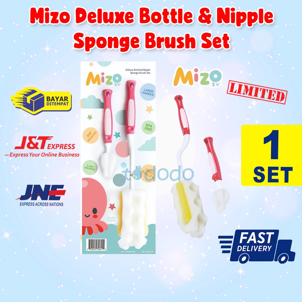 Mizo Deluxe Bottle &amp; Nipple Sponge Brush Set - Sikat Botol