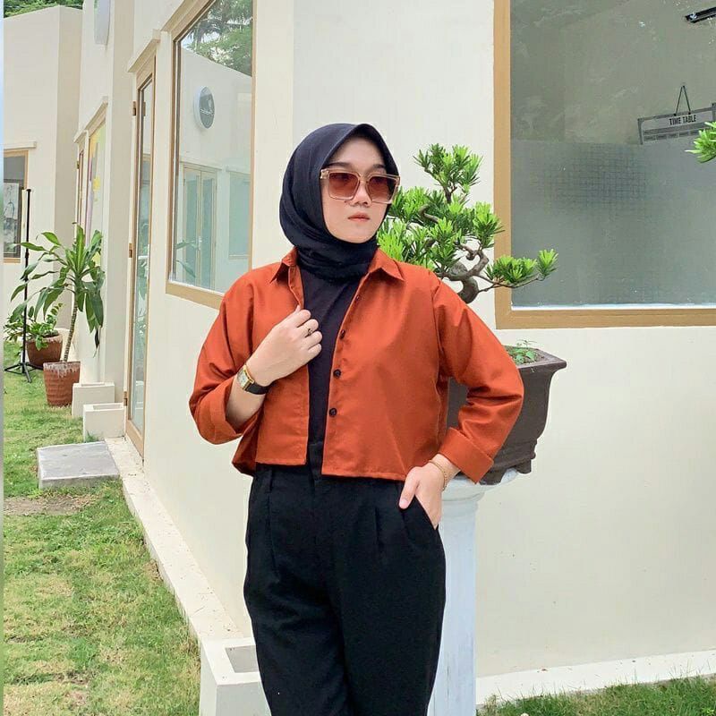 KEMEJA CROP LENGAN PANJANG / HANIN CROP OUTER / KEMEJA OVERSIZE CROP