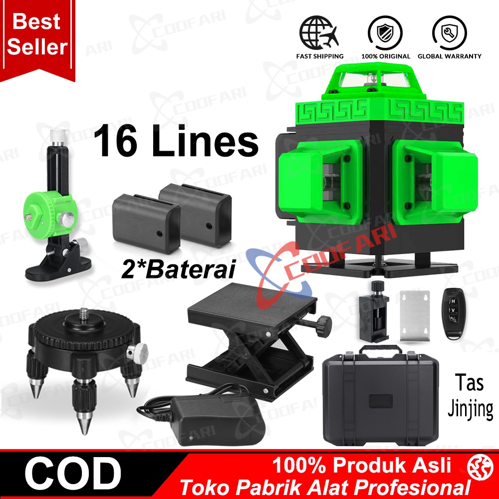 LASER LEVEL 12 Line 16Line  3D 4D Laser Tingkat Self-leveling 360 Horisontal Vertikal Rotary Laser