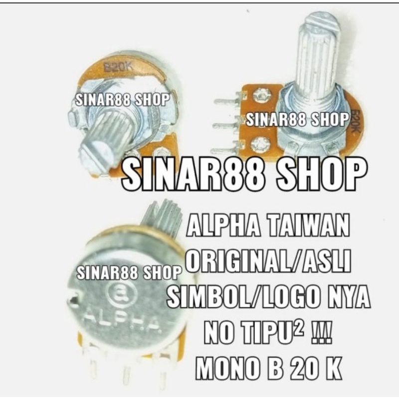 POTENSIO MONO B20K B 20 K MONO ALPHA TAIWAN ORIGINAL ASLI