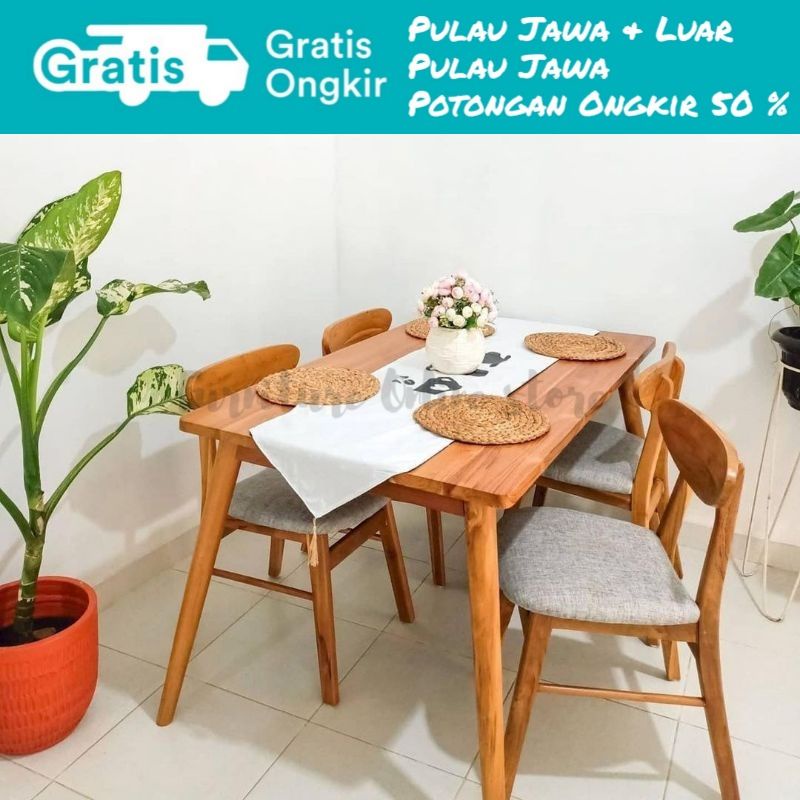 Enmy Dining set Jati kursi makan meja makan minimalis furniture unik kayu jati minimalis kursi ropan