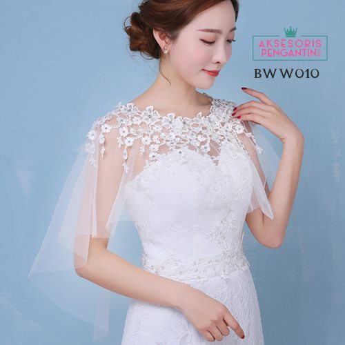 [PRODUK TERBATAS] BOLERO PENGANTIN BROKAT KOREA AKSESORIS WEDDING LACE PUTIH BWW010