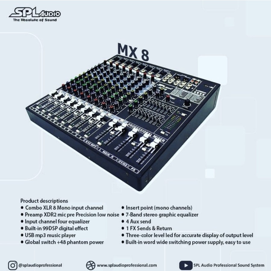 MIXER SPL AUDIO MX 8 4 AUX