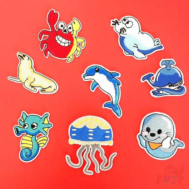 1pc Patch Iron On Motif Hewan Laut Untuk Aksesoris Pakaian Diy
