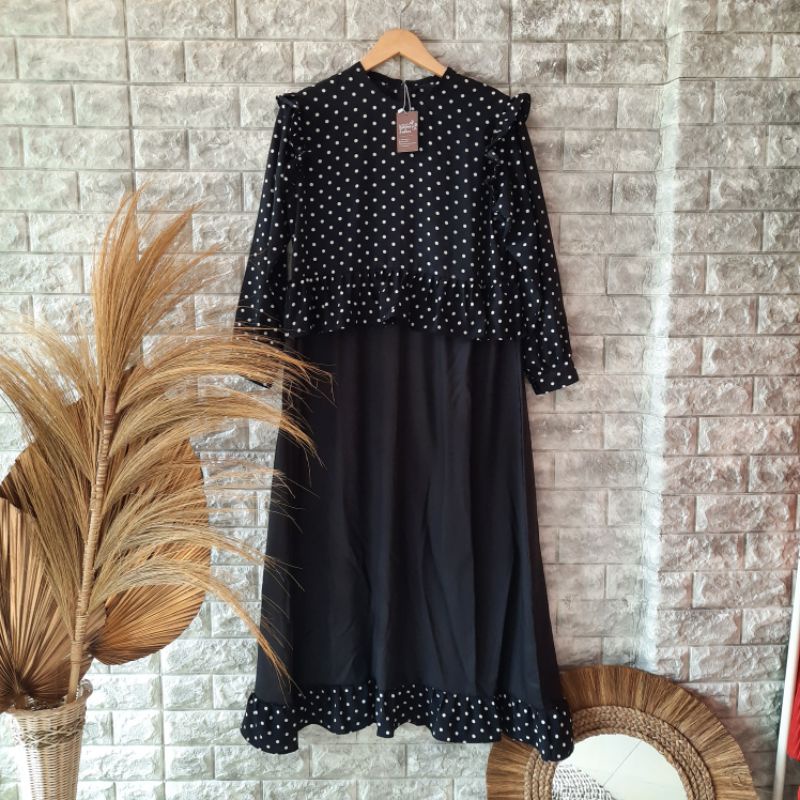 Gamis Dress Polka Madinah Hitam
