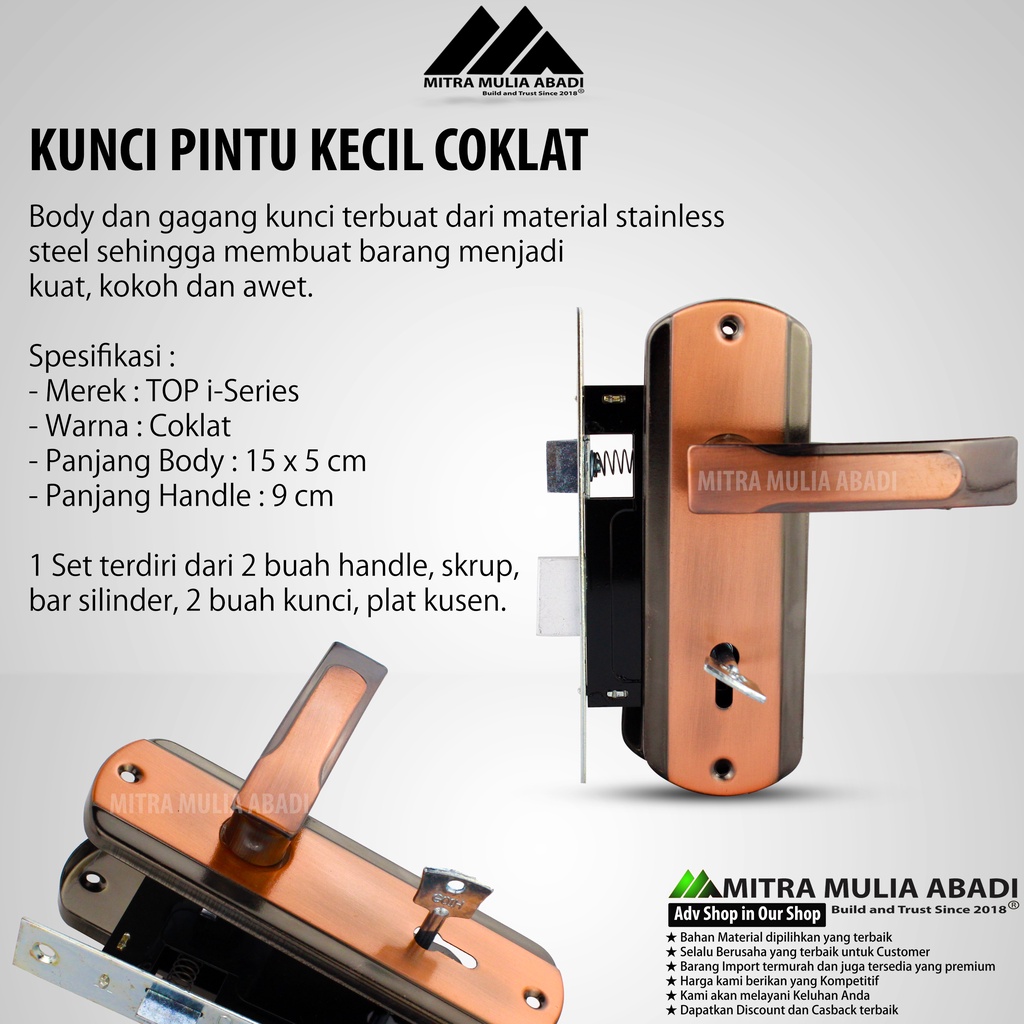 Kunci Gagang Handle Pintu Top i-Series COKLAT