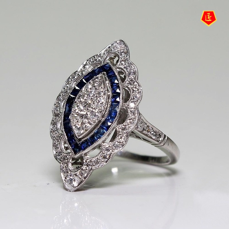 [Ready Stock]Inlaid Topaz Sapphire Ring Fashion