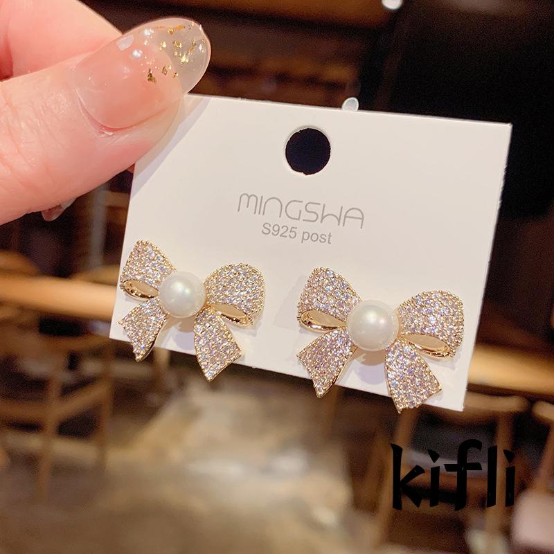 Anting Tusuk,Gantung Desain Pita Hias Mutiara,Gaya Trendy / Simple,Untuk Wanita