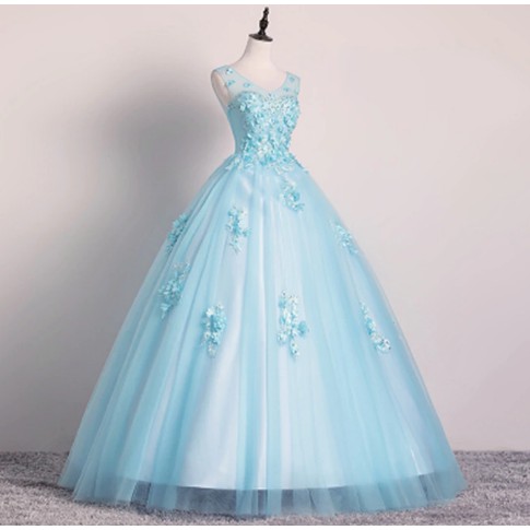 Ball Gown Quinceanera Dresses Scoop Neck Pearls Flowers 1