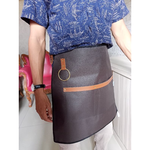 apron setengah badan cowok cewek custom antiair hitam setengah pinggang