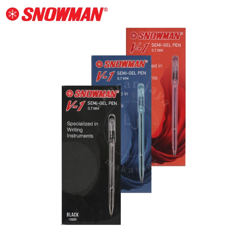 

[1 BOX / 12 PCS] Pulpen Ballpoint SNOWMAN V1 V-1 Semi-Gel Pen 0.7 mm