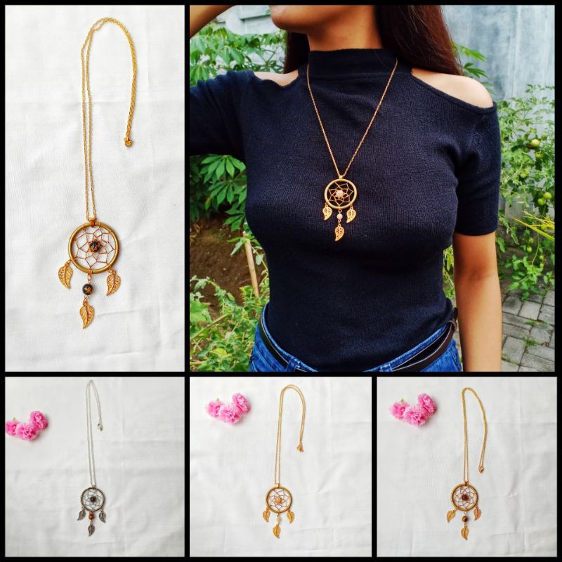 Kalung Dreamcatcher Natural Stone / Kalung Dreamcatcher Rantai / Korean Fashion