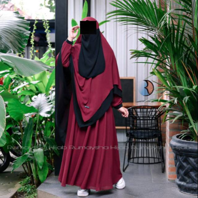 ( XL) Setelan Gamis Rumaysha Hijab Epiphany Maroon