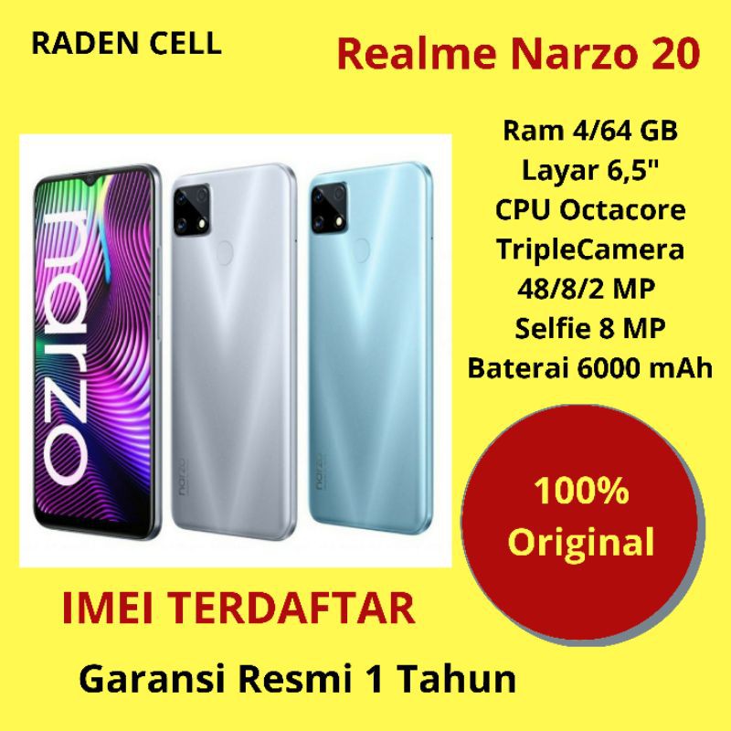 Realme Narzo 20 Ram 4/64 GB Handphone Android 4G LTE Murah HP Android 4G LTE Murah Garansi Resmi