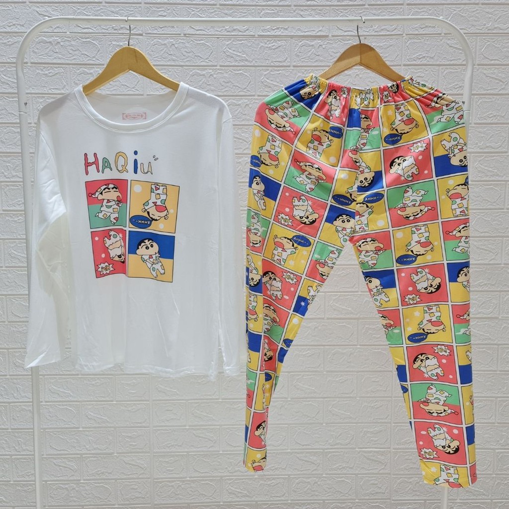 3539 kaos pajamas long shinchan one set import big baju tidur