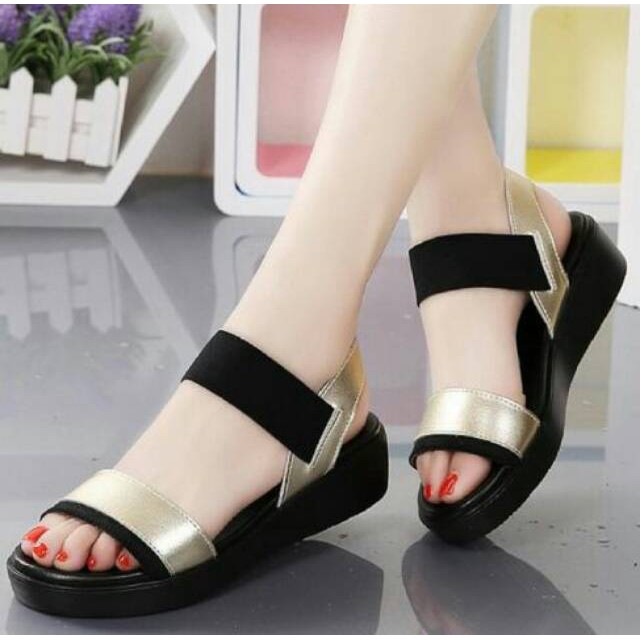 Sepatu Wedges Wanita hitam kerja Kantor formal platform Trendy ym08 wedges