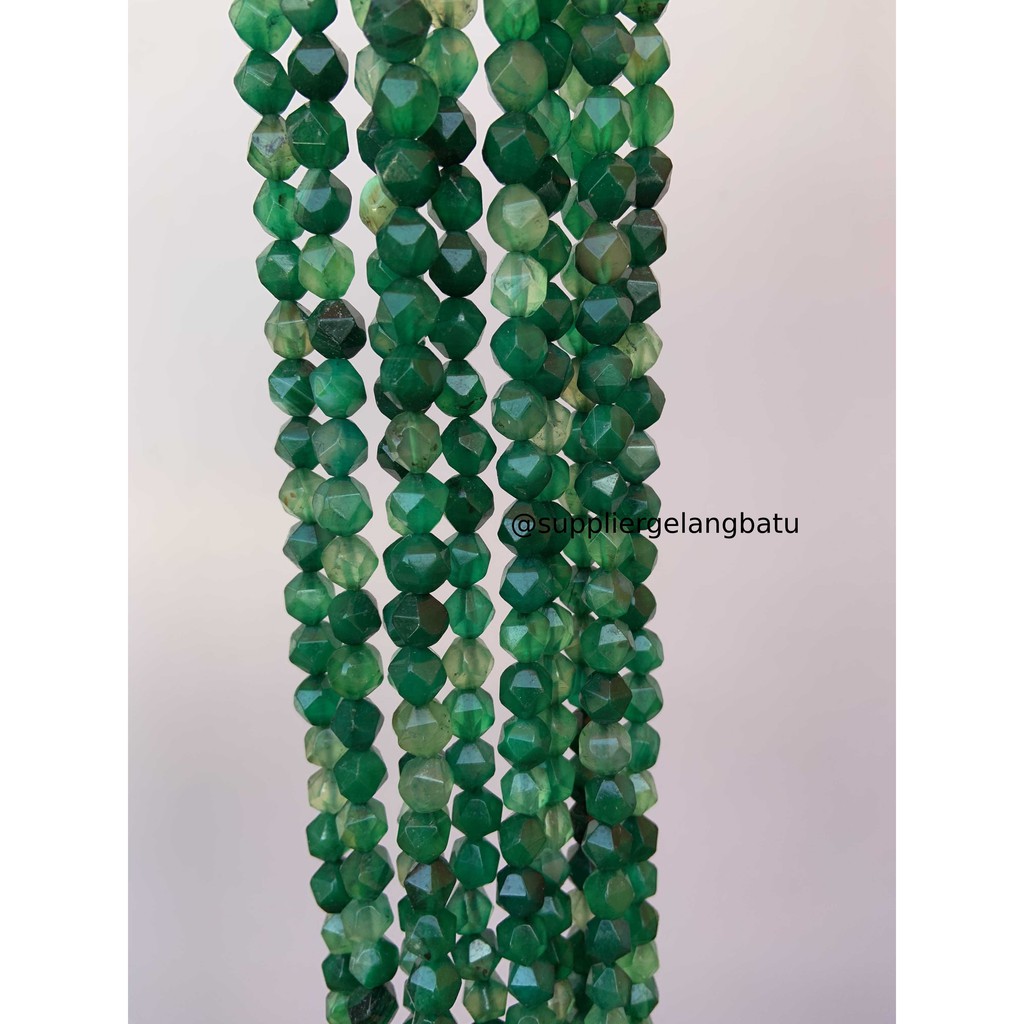 batu faceted hexagon Stone 8mm giok muda jade akik bahan gelang kalung