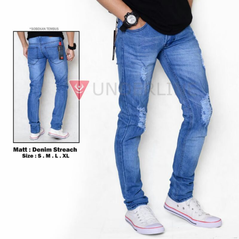 CELANA SOBEK PRIA JEANS DENIM STREACH REGULER STANDAR BASIC