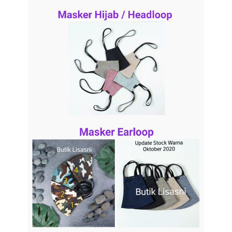 Masker kain MANLY Ori ukuran size S M L Ada Model Hijab Headloop 3 ply Earloop Army cuci ulang 3
