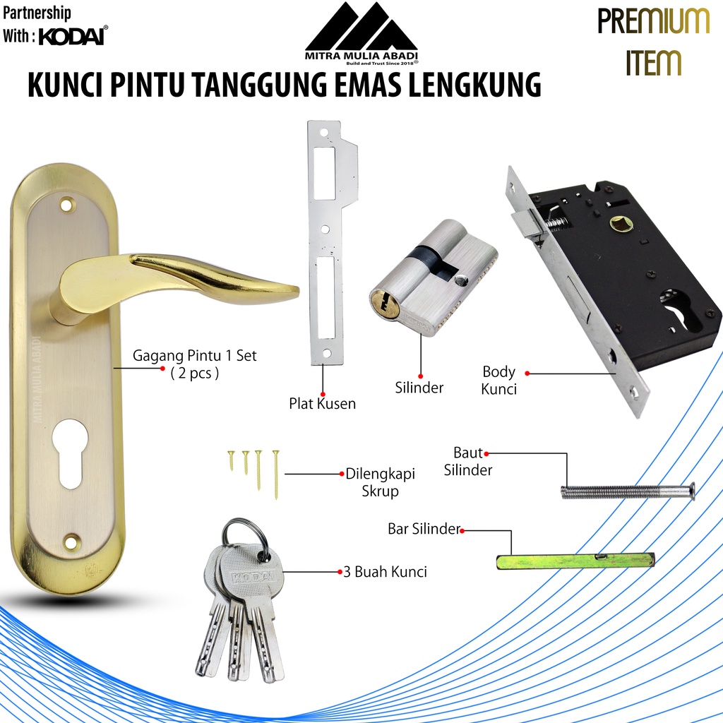 Kunci Pintu Tanggung Emas Lengkung I By KODAI Medio I Fullset