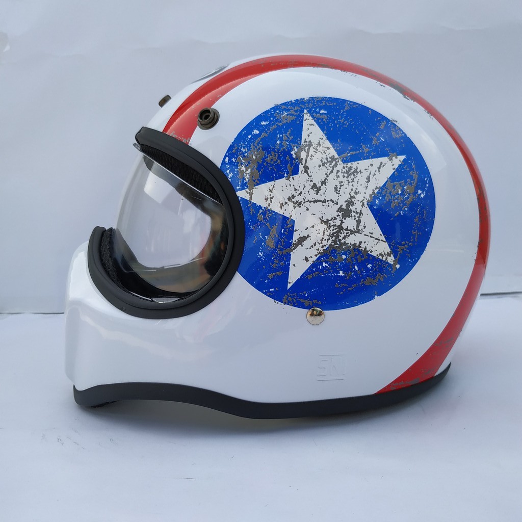 Helm Cakil HBC Captain America White + Inner Visor ( Fullface / Retro / Klasik / Vespa )