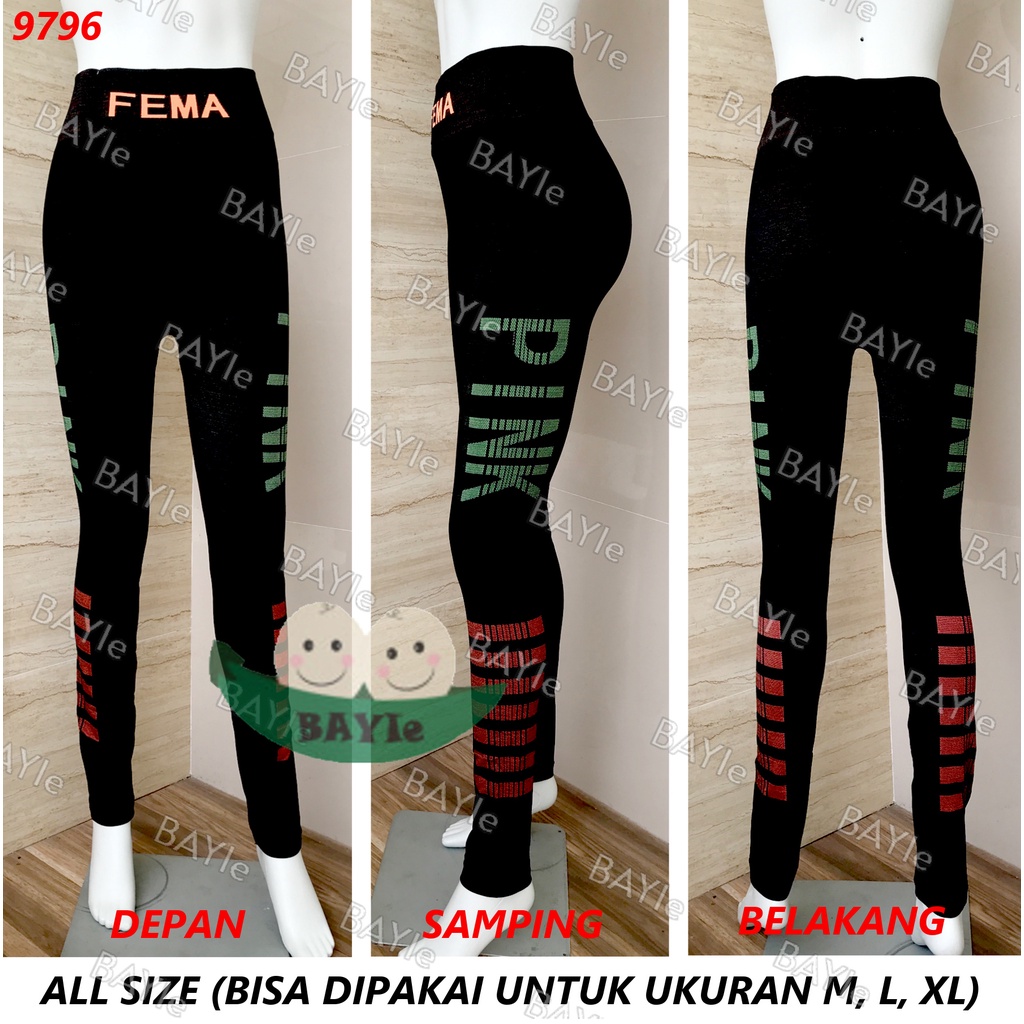 BAYIe - Celana Legging PANJANG Senam Wanita/Olahraga/Sport Zumba/Aerobic/Yoya/Gym Import FEMA SPORT 9796