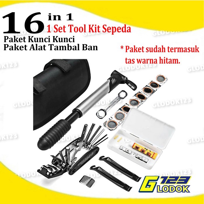 Bike Tool Kit Alat Perlengkapan Sepeda Kunci Hex Tambal Pompa Ban Set