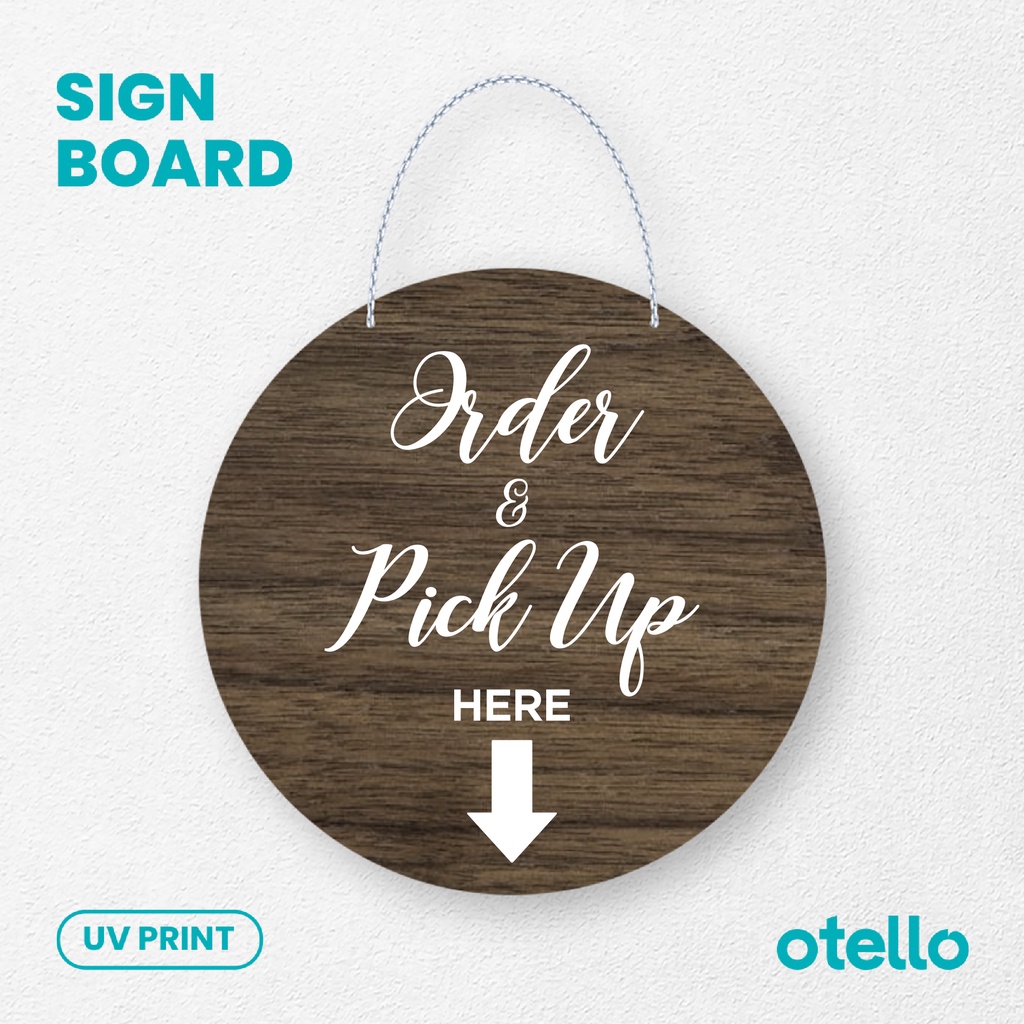 Otello - Papan Order &amp; Pick Up Here Sign Board Kayu Wooden Signage Gantung Rantai