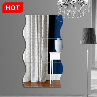 Cermin Tempel Kaca Sticker Motif Ombak Mirror Acrylic Dekorasi Dinding Akrilik