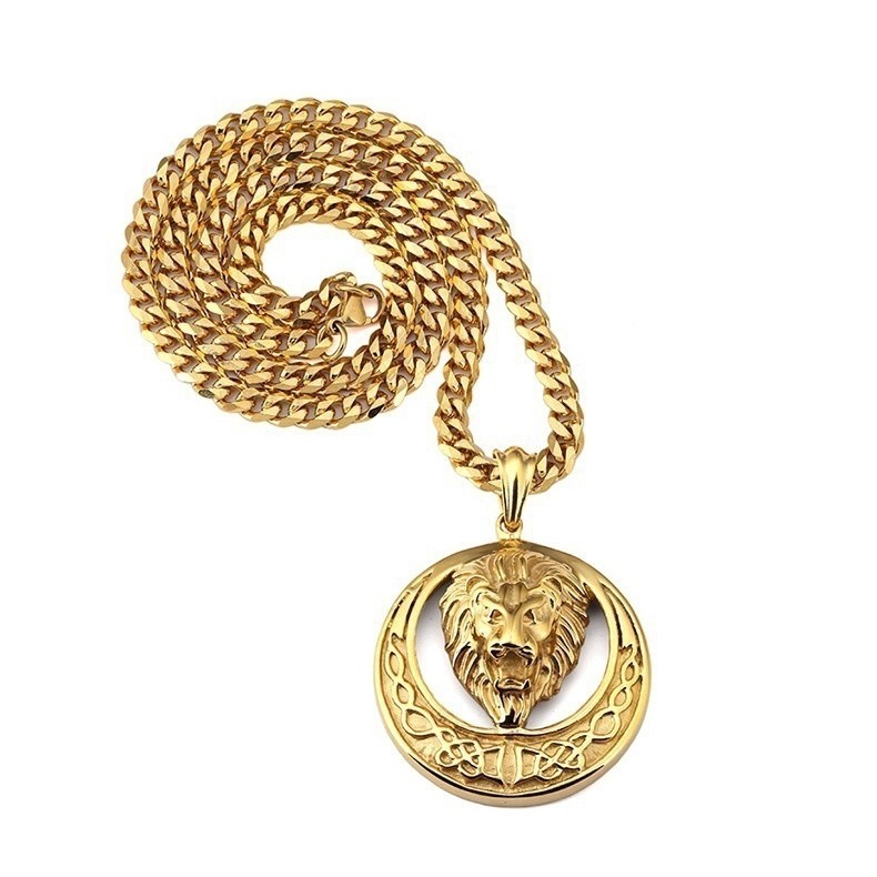 SEUSUK  60CM Gold Plated Hip Hop Lion Punk Pendant Necklace Jewelry