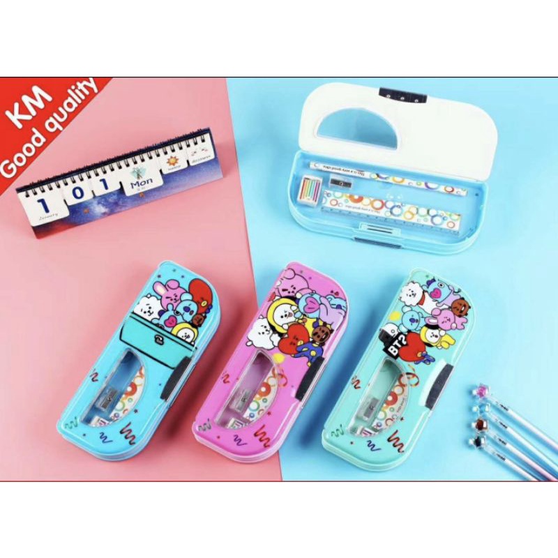 kotak pensil BTS BT21/pencil case/tempat pensil MAGNET BTS/plastik BTS-Magnet OVAL ISI