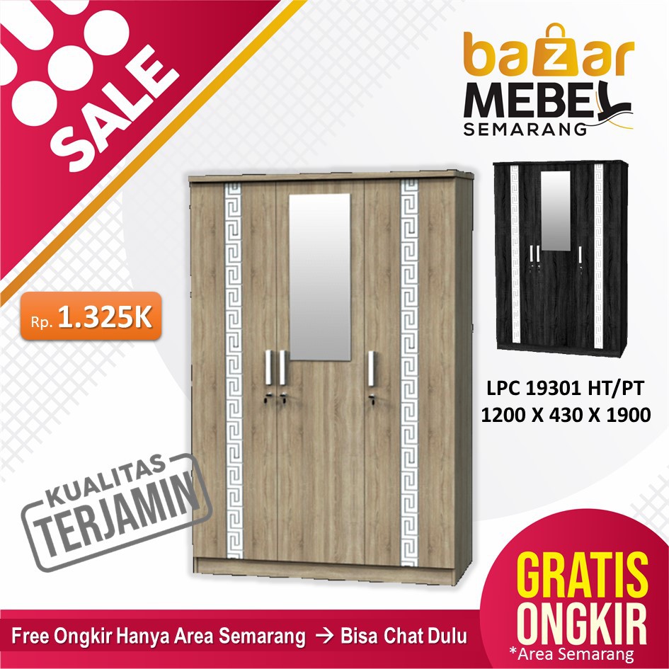 Lemari Pakaian 3 Pintu Kaca karakter A Panel LPC 19301 HT/PT Lemari Karakter Toko Bms