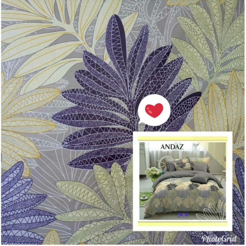 Sprei katun lokal premium motif daun palem warna abu abu uk. 160, uk 180