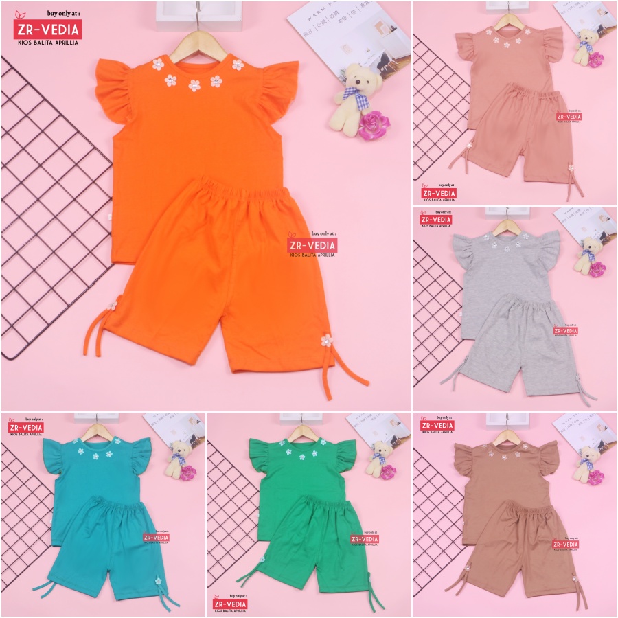 Setelan Oceana Bayi-4 Tahun / IMPORT Baju Lengan Celana Pendek Pakaian Baby Adem  Anak Perempuan