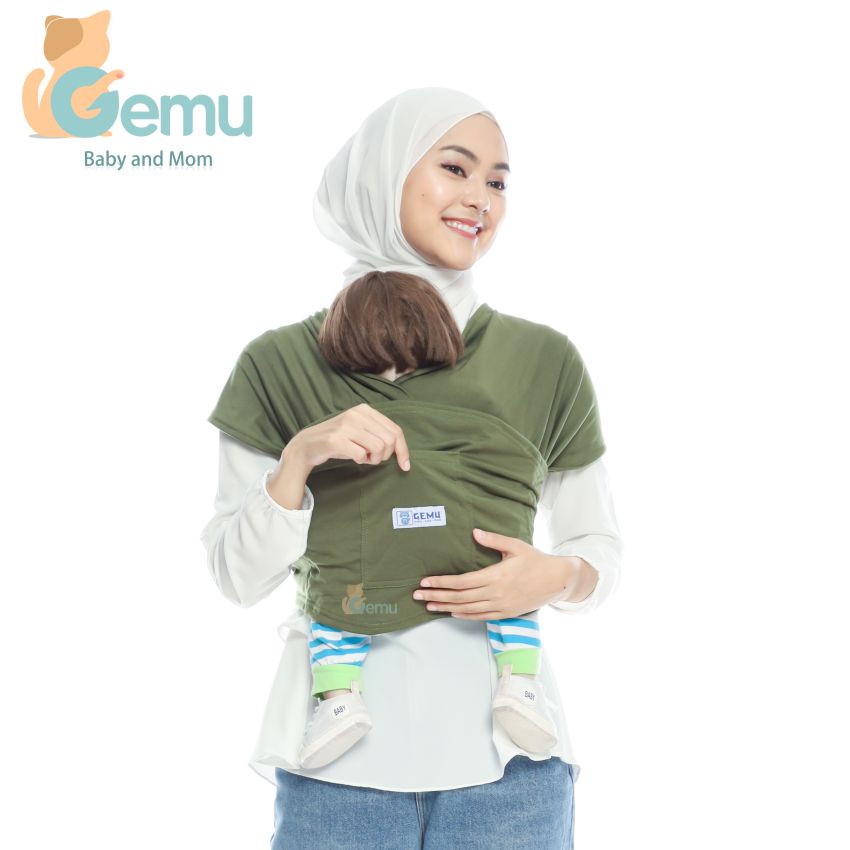 Gendongan Bayi Depan Samping M Shape Geos Gendongan Kaos Baby Wrap Instan with Sash Belt Premium GEMU