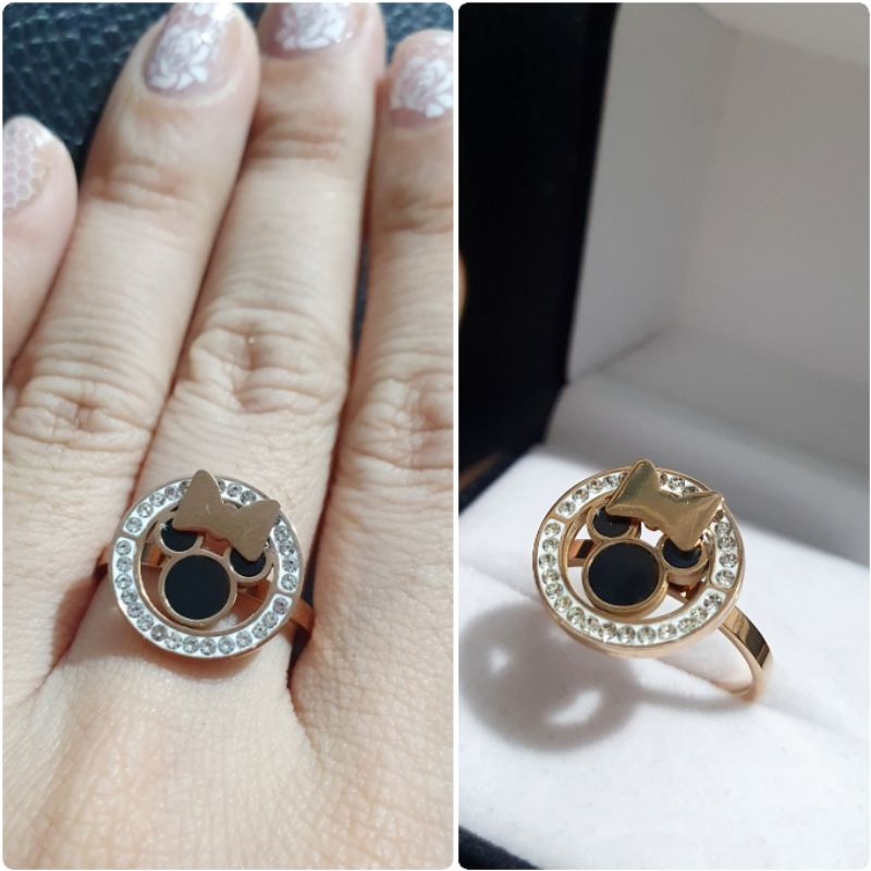 Cincin Titanium Asli Rosegold Motif Mickey Premium Quality Anti karat Stainless steel 02