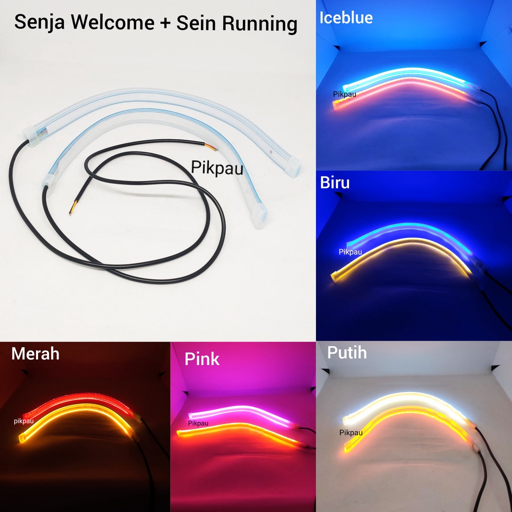 Sepasang Lampu LED DRL Alis Slim Fleksibel 30cm Modul Tanam  2 Mode Senja Welcome Light Sein Running Waterproof Motor Mobil