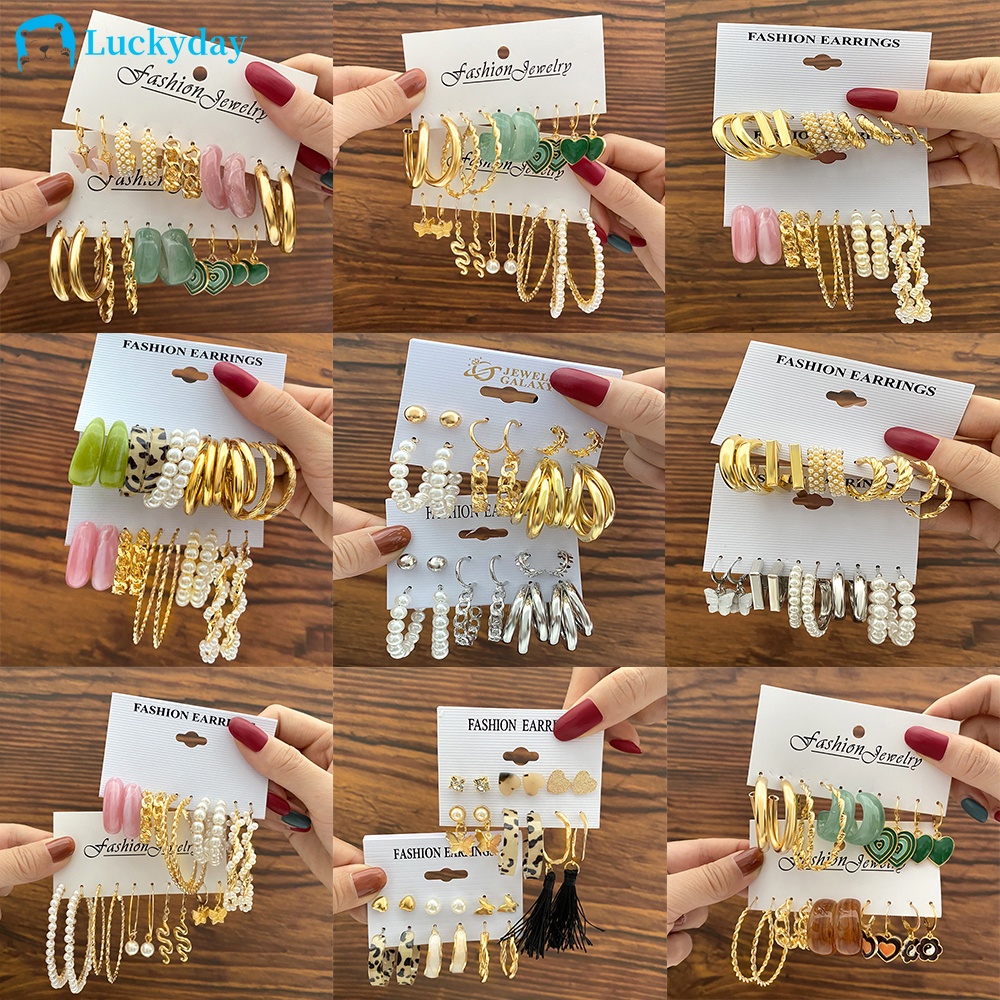 YEEZII Set Anting Stud Hias Liontin Kupu-Kupu Ular Mutiara Bahan Resin Warna Emas Perak Gaya Untuk Wanita