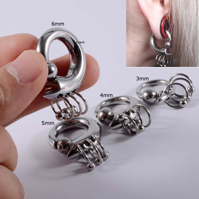 1 Piece Lobe Piercing Plug Earrings Captive Bead Ring Spring Bead Stainless Steel Hip Hop Style