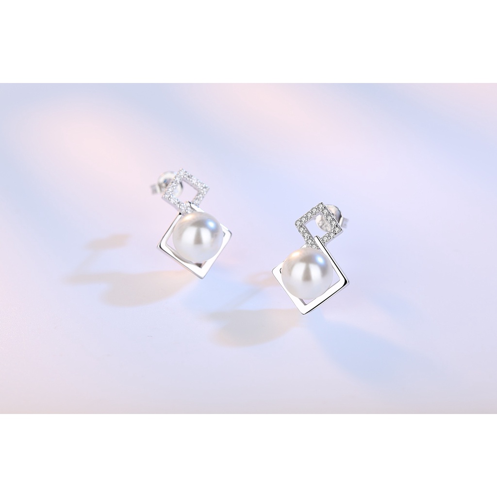 Anting Perak 925 Wanita Mutiara Berlian Ganda Perhiasan Fashion EH0009