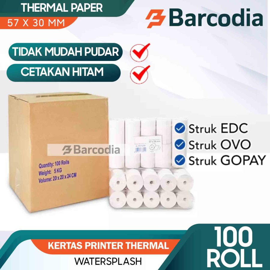 Kertas Thermal 58mm 1 Dus isi 100 Roll Struk Kasir Mobile Printer EDC - 57 x 30 mm