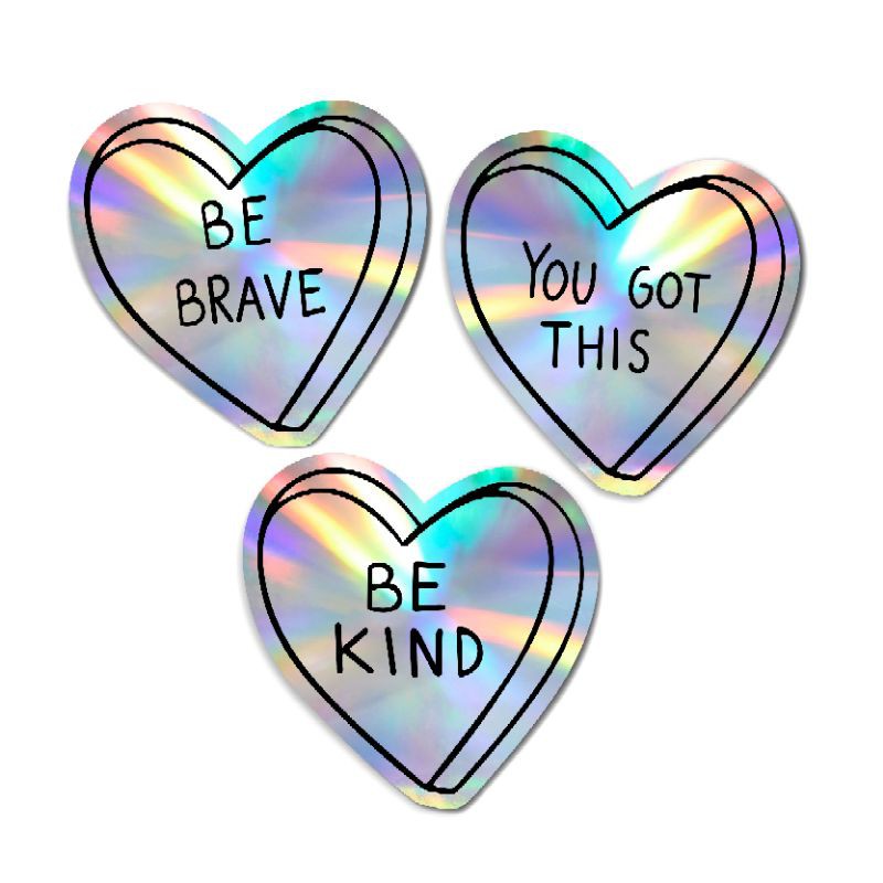 

Stiker Hologram Be Brave / Be Kind / You Got This - Sticker Bentuk Hati - Quotes Stickers - Stiker Casing Handphone Aesthetic