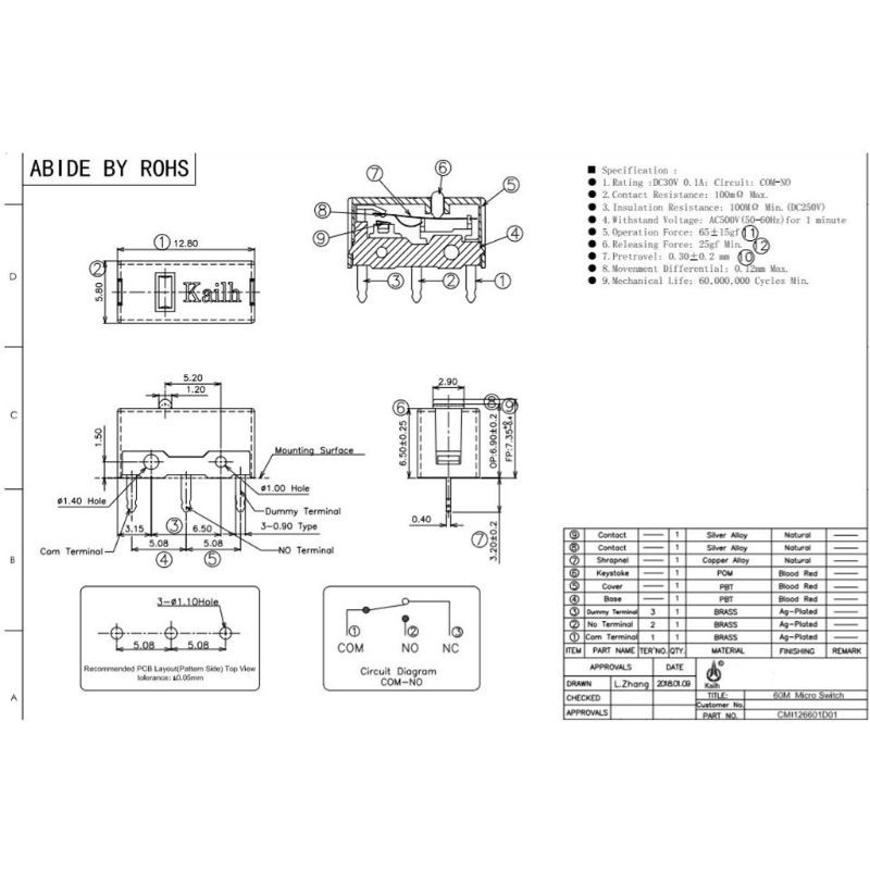 Vivi 1pc Kailh Gm Saklar Micro Button Kontaktor 60 Juta Klik Warna Merahemas Untuk Alat Elektronik