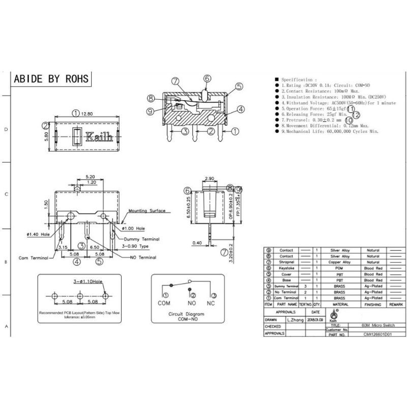 Vivi 1pc Kailh Gm Saklar Micro Button Kontaktor 60 Juta Klik Warna Merahemas Untuk Alat Elektronik