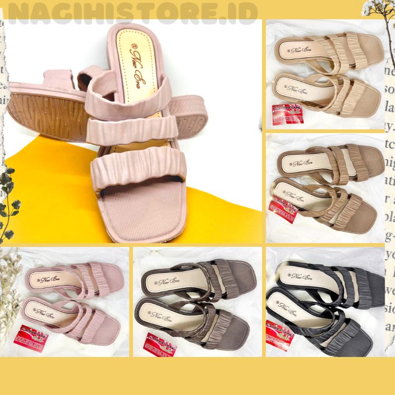 ✨NAGIHI✨ SANDAL WANITA SELOP KARET JELLY NEW ERA LB 10049 MOTIF KERUT TALI 37-40