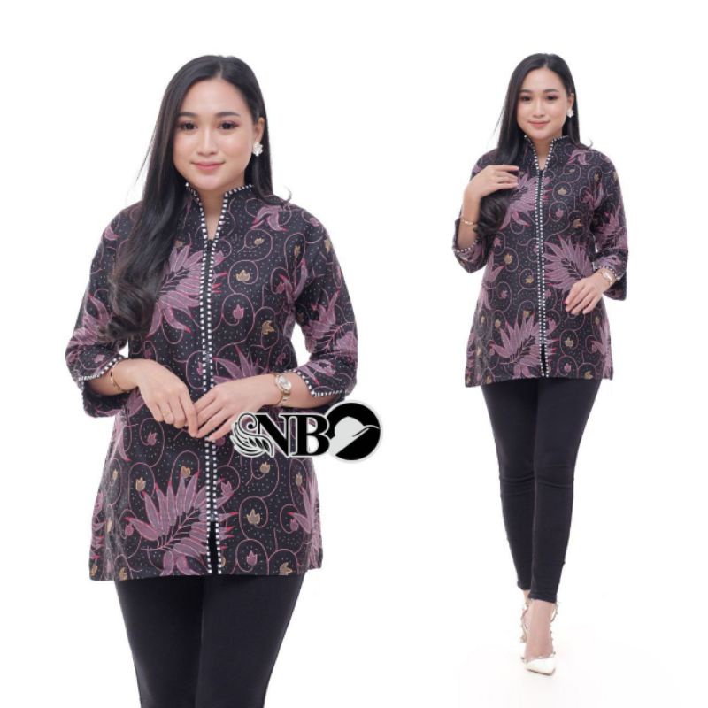 Batik Wanita Atasan Modern kerja blus M L XL XXL