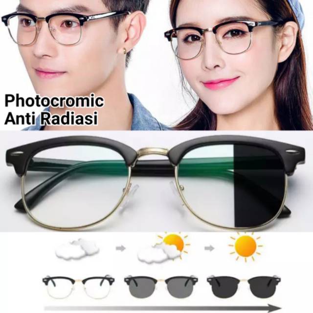 Kacamata Photocromic Wanita Pria Anti Radiasi Asli Fashion Frame Anti Blueray UV Kaca Mata normal