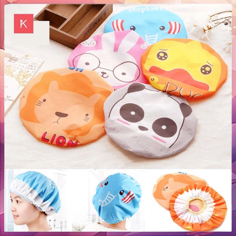 ANG SHOWER CAP BAHAN PLASTIK KARAKTER LUCU / TOPI MANDI WATERPROOF PELINDUNG RAMBUT ANTI AIR